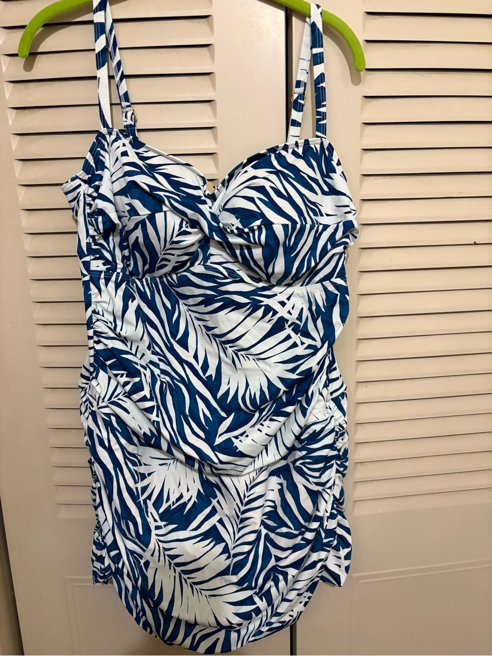 Kim Gravel Blue and White Palm-Leaf One-Piece Swimdress